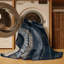 Machine Washable Palvinder Art Deco Arc Rug in Grey – Navy Binding-753571898