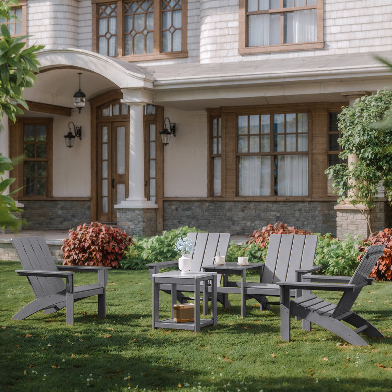 Chaise Adirondack 4 pièces en PEHD résistant aux intempéries avec table d'appoint 4 pièces, Gris
