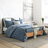 Kenneth Cole Holden Grid Cotton Blue Duvet Cover Set