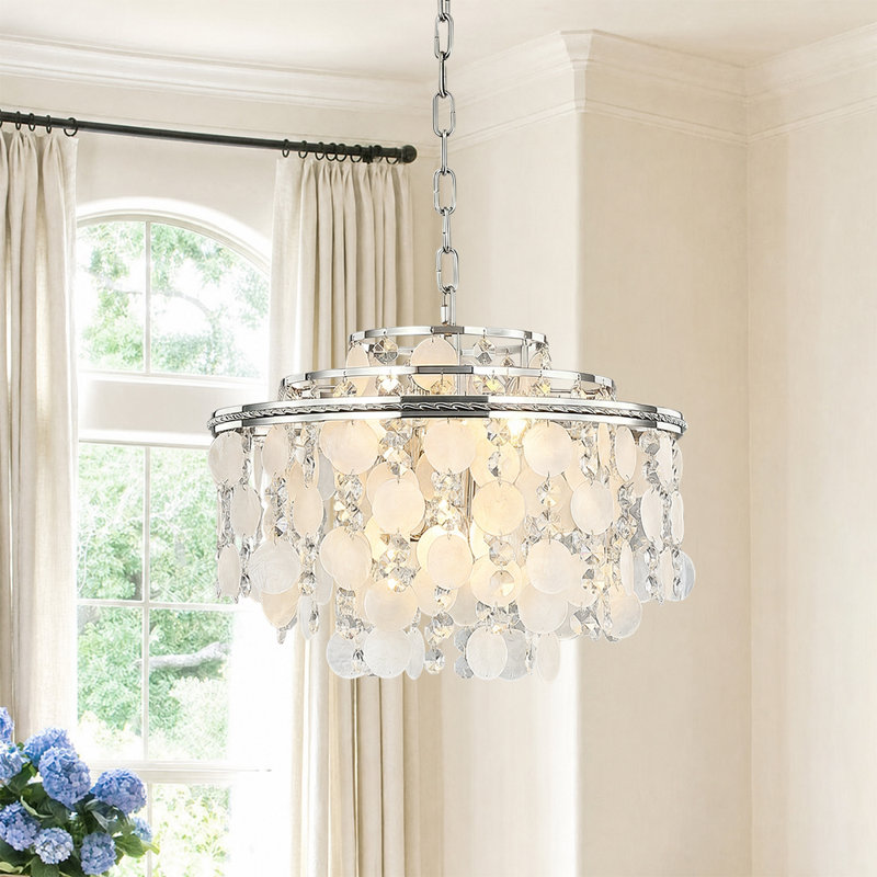 Luminaire suspendu en nickel poli naturel Capiz, 18 pouces