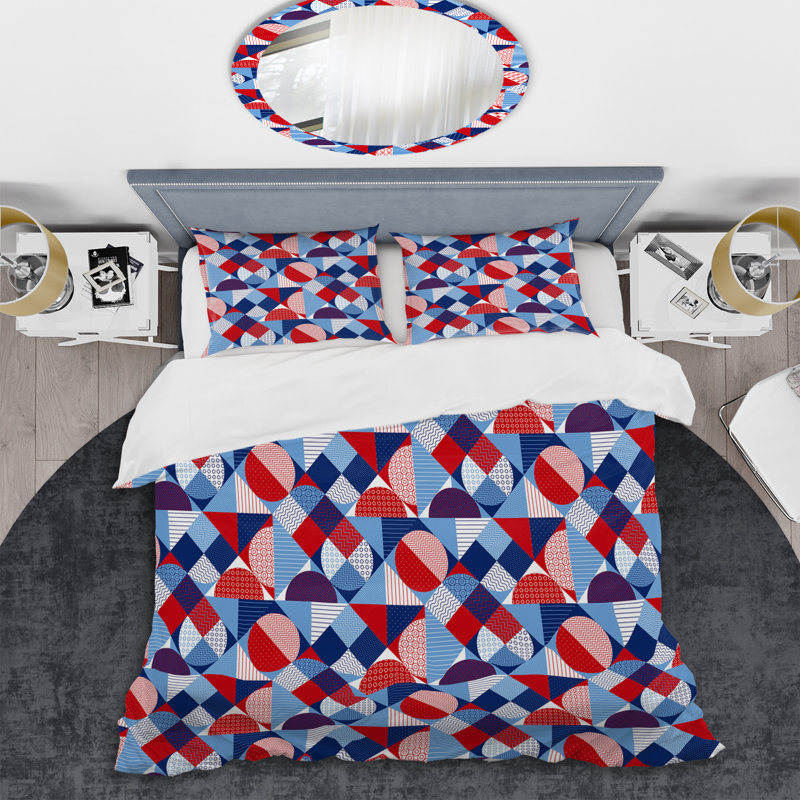Natural Tones Grey And Beige Mosaic Geometric Shapes Duvet Cover, Twin Duvet Cover + 1 Standard Sham, Patchwork 3