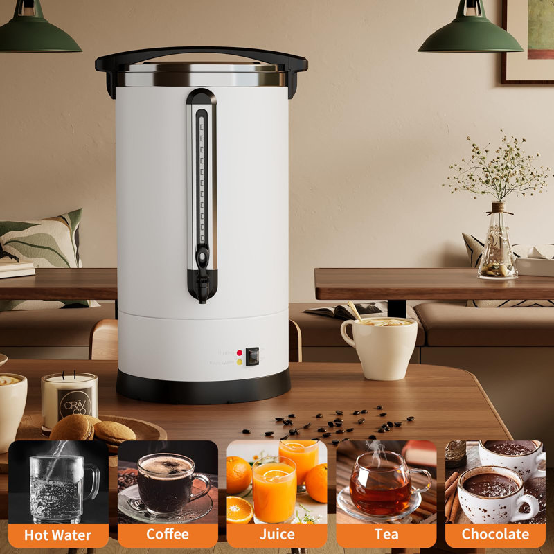 Commercial Coffee Urn, Stainless Steel Coffee Maker Hot Water Urn with Keep Warm Mode, Large Double Wall Coffee Beverage Dispenser, Large Coffee Maker, for Party Buffets, Catering, Wedding, Gathering