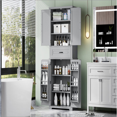 [Video] Bathroom Storage Cabinet with Multi-Functional Storage Space, Drawer with Slide Rails, Adjustable Shelf