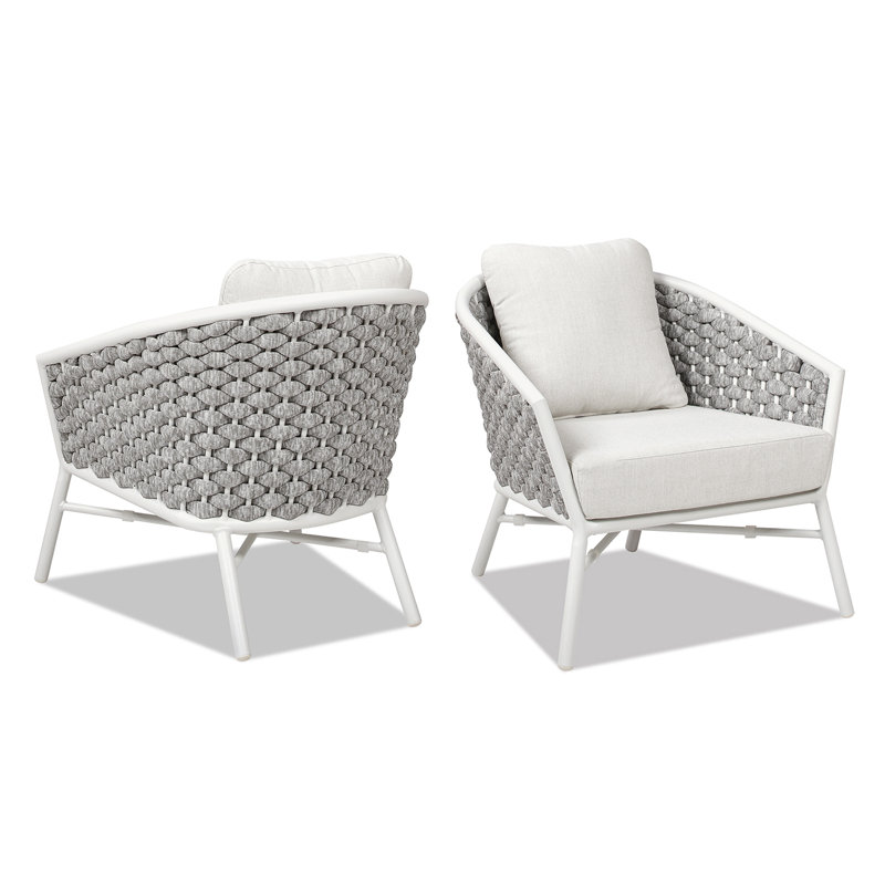 Rowan Optic White Acrylic Cushioned Patio Arm Chair Set