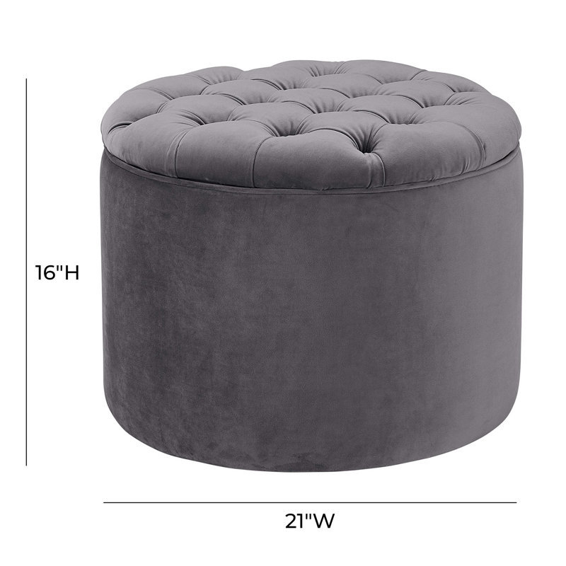 53.3cm Wide Velvet Tufted Round Solid Colour Standard Ottoman with Storage, Grey