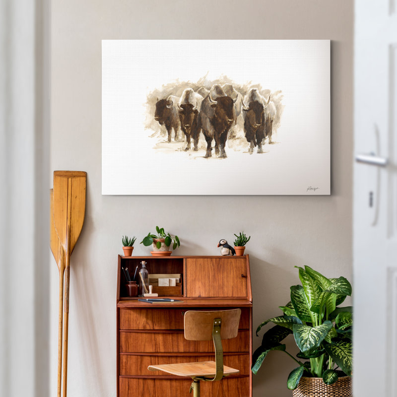 Reproduction d’art sur toile « Herd of bison II », H 27 po x l 18 po x P 1 po