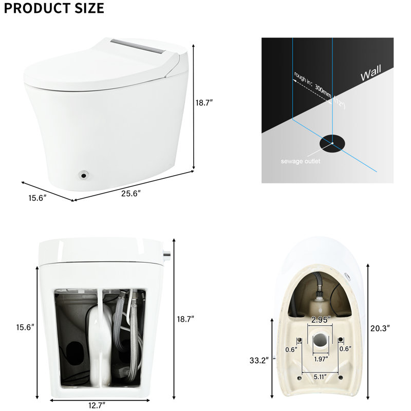Toilette moderne et intelligente avec chasse d'eau en cas de panne de courant et système de chasse d'eau à utilisation confortable