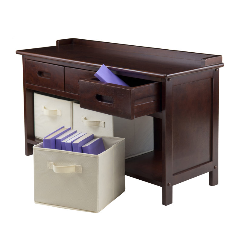 Ensemble de 4 pièces, banc de rangement et 3 paniers pliables en bois Winsome Adriana, Beige