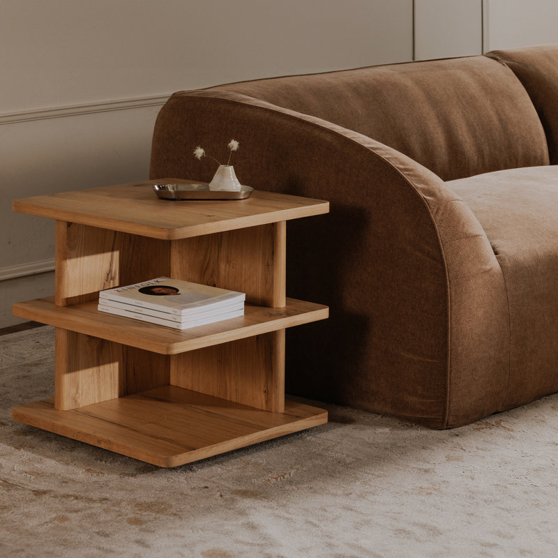 Andre 22'' W Solid Oak and Manufactured Wood Side Table with Drawer, Natural