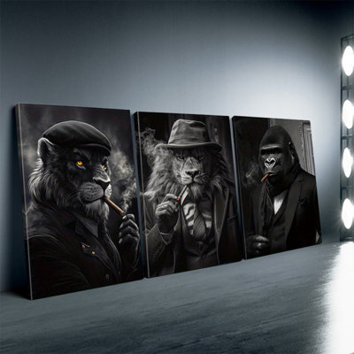 «Gentleman Animal», impression sur toile 3 pièces pour décoration intérieure tendance