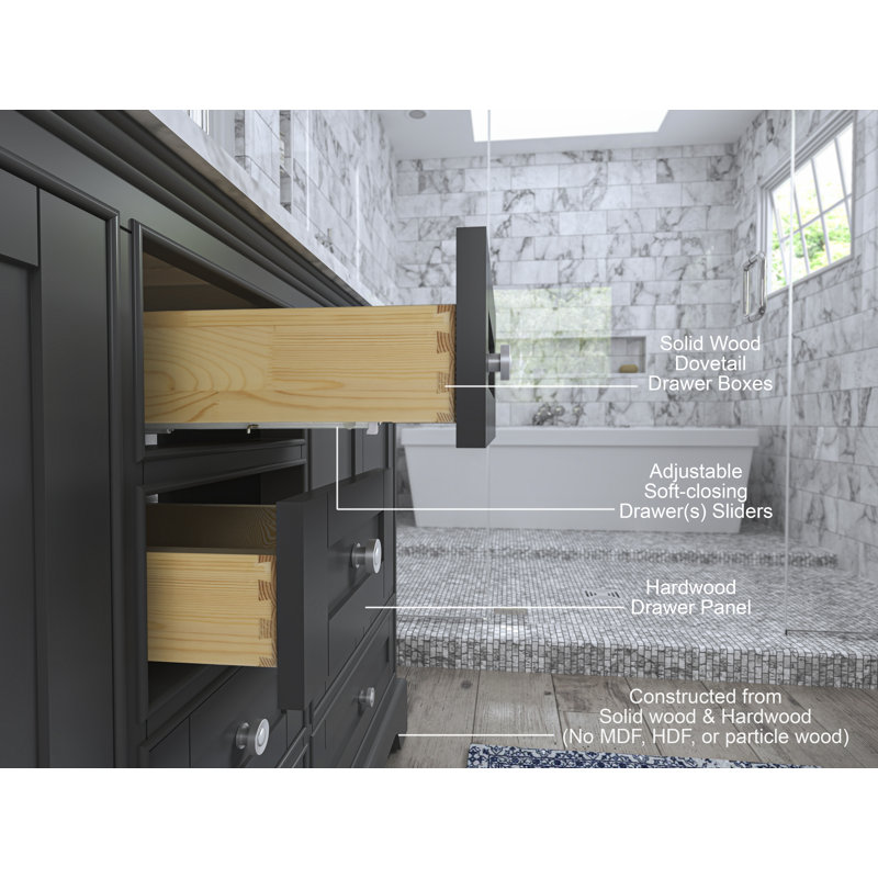 Audrey 60'' W Double Vanity, Carrara White, Brushed Nickel, Sapphire Gray