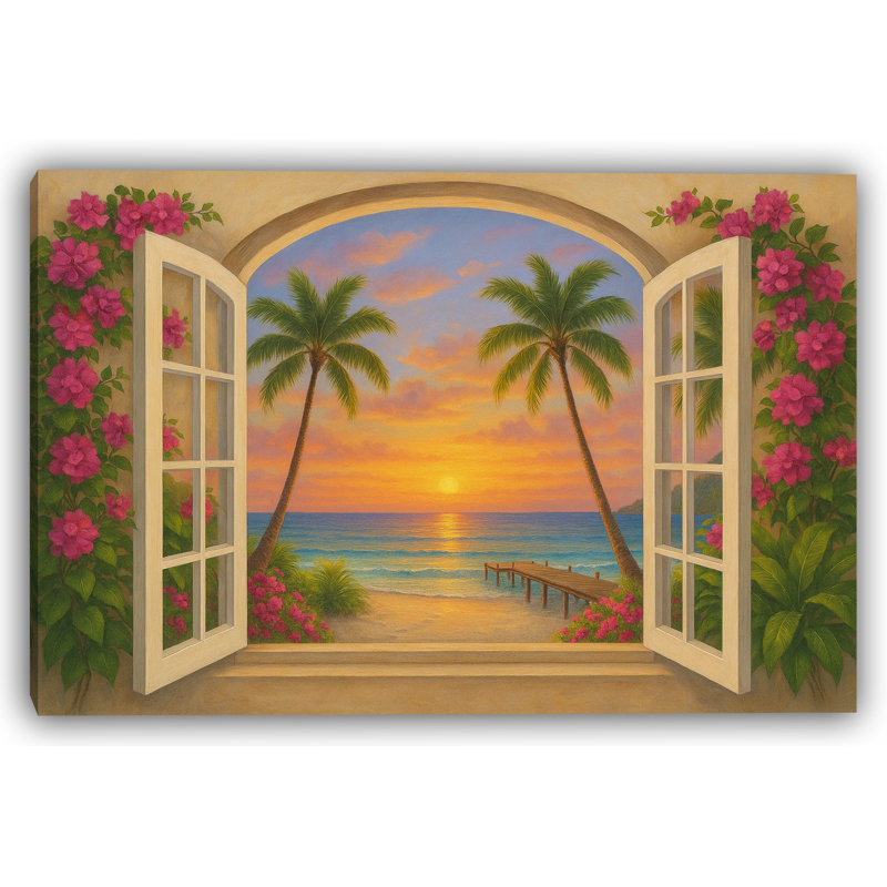 Tropical Escape - Vue éclatante du coucher de soleil à travers la fenêtre en arc