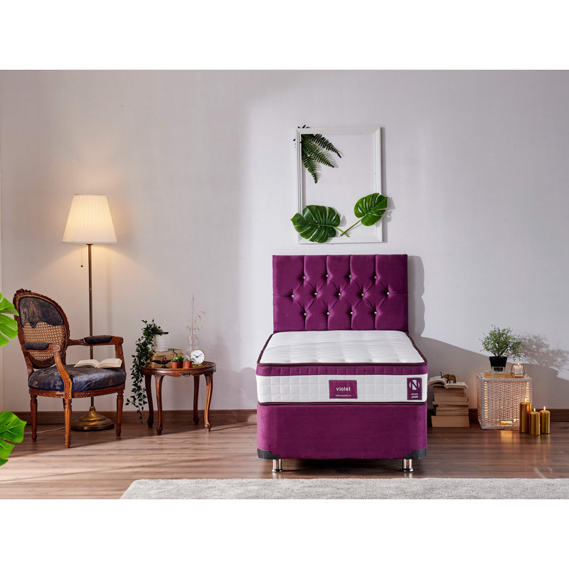Luxury Hotel-Quality Mattress, White & Purple, 39.4 x 78.7 x 9.1 inches | Knitted Fabric Cover, Hidden Padded Hypersoft Foam, Full Orthopedic Support, Multi Spring System | Perfect for Ultimate Comfort and Sleep Quality