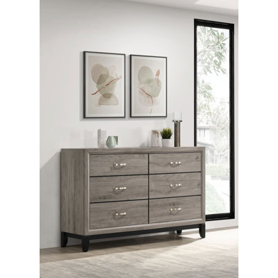 Commode de chambre à coucher 6 tiroirs Watson taupe clair