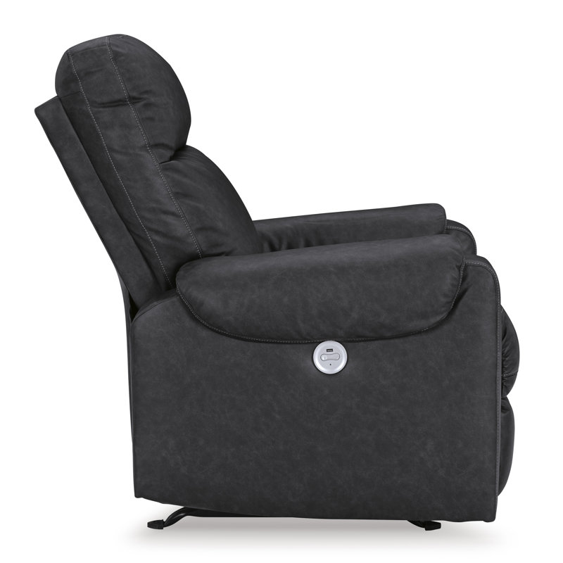 Axtellton Black Faux Leather Power Recliner with USB Port