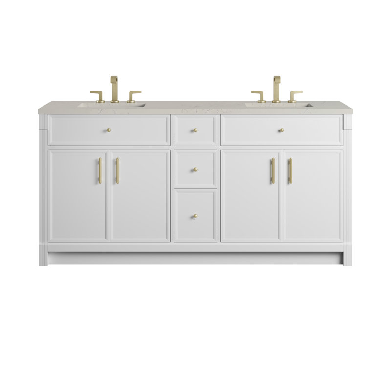 Bellshire 72" W Double Vanity, Siberian Silestone, Bright White