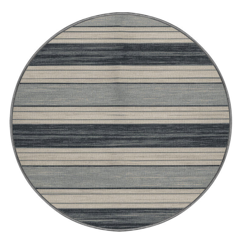 Washable Stone Light Gray Striped Area Rug, Round 4'