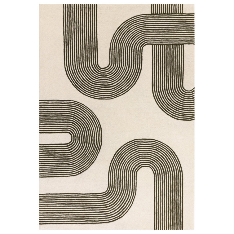 Brinlie Wool Hand Woven Cream/Green Area Rug
