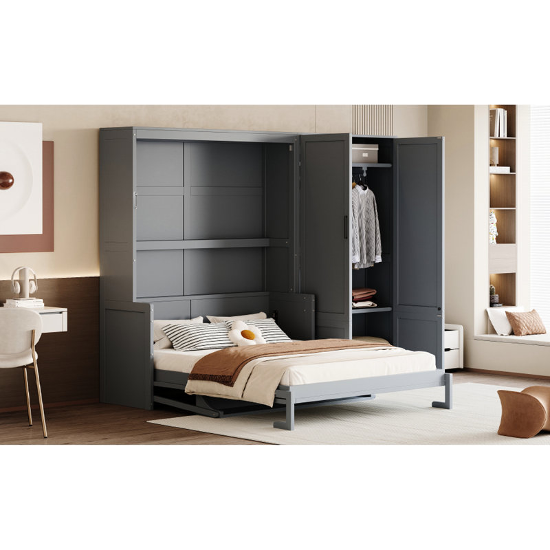 Grand mur de lit gris avec rangement hydraulique pour installation dans la chambre d'amis