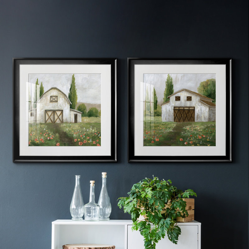 Country Barn I - ensemble de 2 reproductions d'art, Papier encadré noir, Blanc, H 17,5 po x l 35 po x P 1,5 po