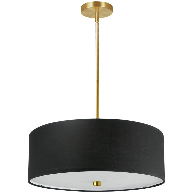 Lustre tambour 4 lumières à abat-jour Tess, Noir, Laiton vieilli