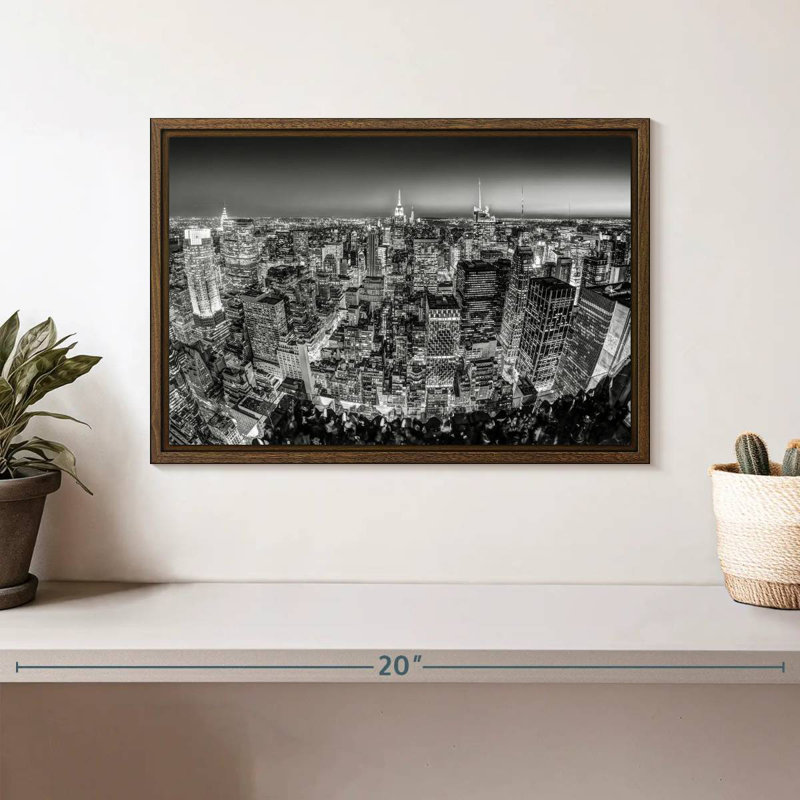 Manhattan In Monochrome, 13" X 9", Floating Frame Walnut