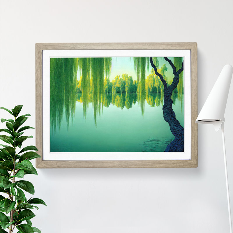 Ethereal Weeping Willow Trees - Framed Print, 46cm H x 64cm W x 2cm D, Oak