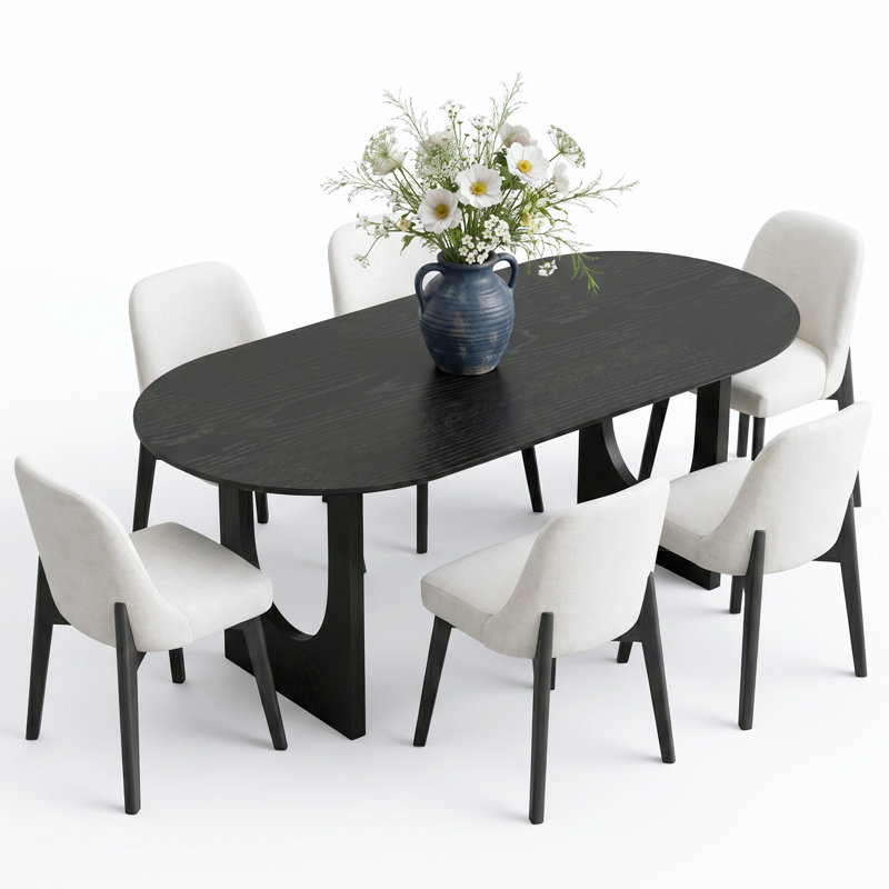 7 - Piece Oval Solid Wood Dining Set, Black
