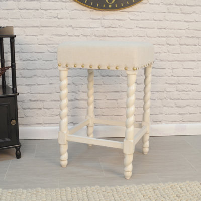Élégant tabouret de comptoir crème de 24 pouces avec pieds torsadés orge