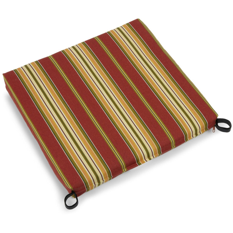 Outdoor 3'' Dining Chair Seat Cushion, Kinglsey Stripe Ruby