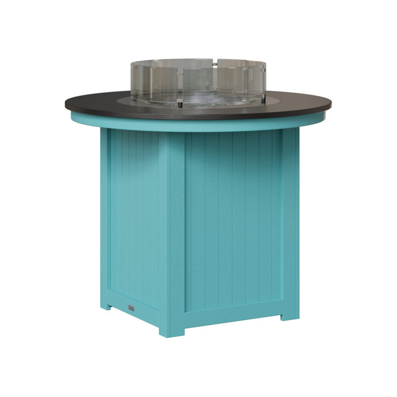 Donoma Round Bar Fire Pit Table, 37" H x 44" W x 44" D, Hammered Top Black with Aruba Blue Base