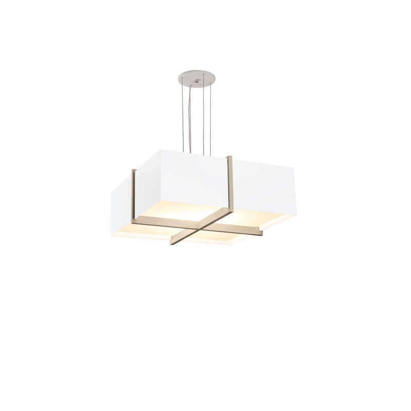 Luminaire suspendu DEL Veram 2700K, Blanc brillant, Chêne blanchi, H 6,4 po x l 24 po x P 24 po