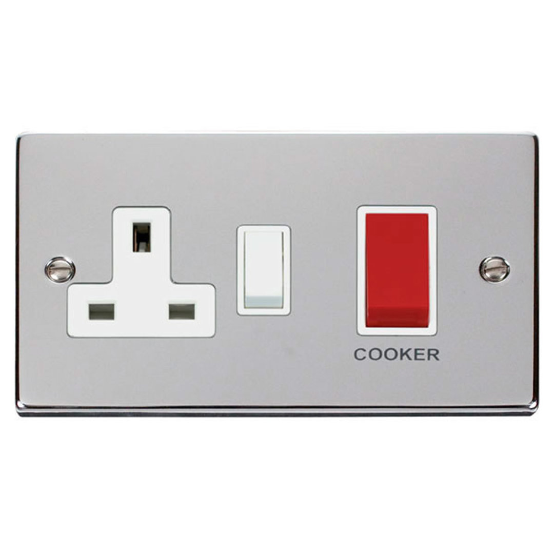 Polished Chrome Cooker Control 45A With 13A Switched Plug Socket