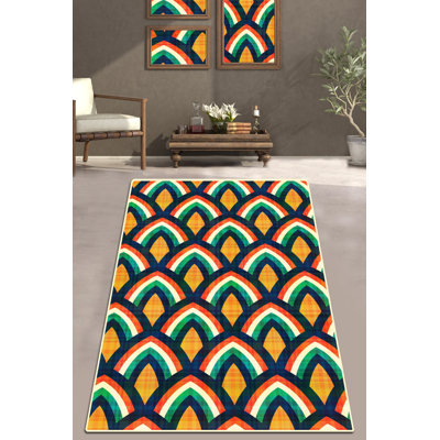 Antibacterial Washable Area Rug, 100% Polyester with Non-Slip Felt Dot Underside | Pile Height: 0.16 in, Total Thickness: 0.39 in | Perfect for Living Room, Bedroom, & Home Decor, Machine Washable