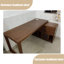 Bureau en bois massif en forme de L brun noyer + verre avec bureau à 2 tiroirs-1336476327