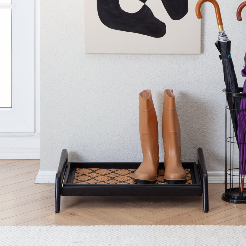 Support à bottes en bois massif de qualité supérieure avec tapis en fibre de coco naturelle - Rangement pour chaussures