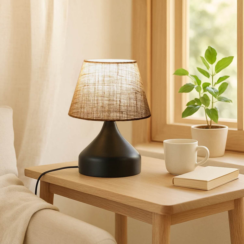 Elegant Scandinavian Table Lamp, Cream Color, 11.0 x 5.5 inches | 100% Metal Construction, 30.0 inches Tall | Jute Cap (8.7 x 5.5 inches) | 1 x E27 Socket (Max 40W), Perfect for Modern Home Decor & Ambient Lighting