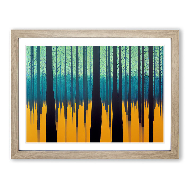 Reflective Forest - Single Picture Frame Painting, 25cm H x 34cm W x 2cm D, Oak Framed