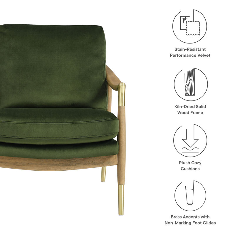 Moss Green Velvet Barrel Accent Chair with Walnut Wood Frame