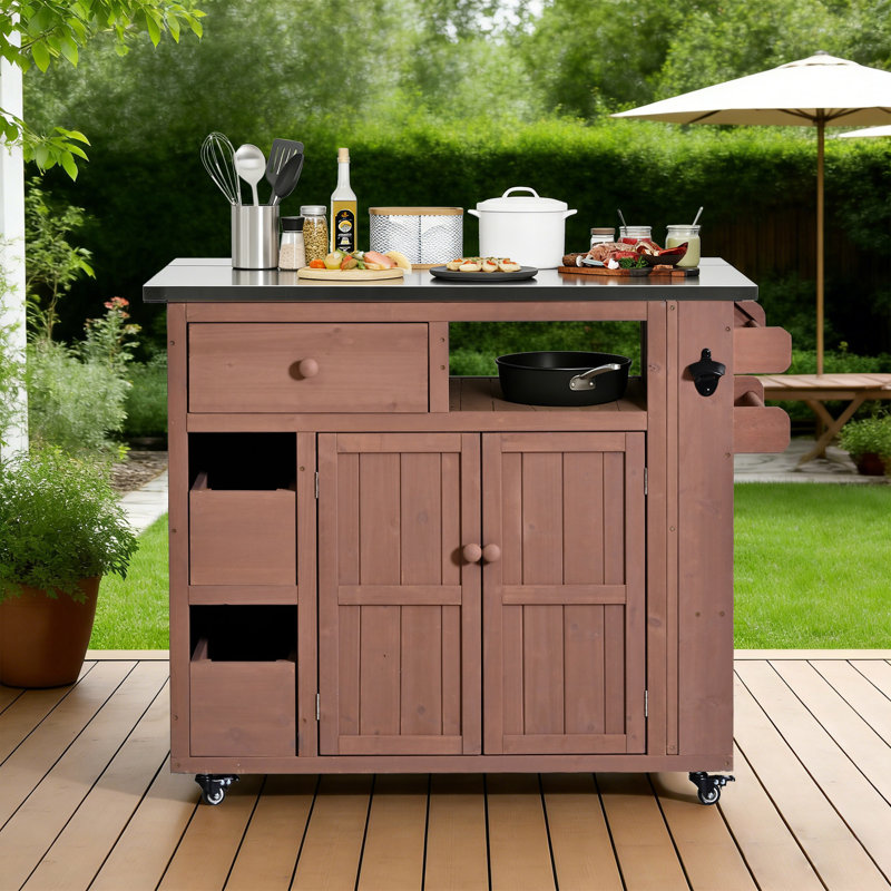 28‘’ Outdoor Solid Wood Extendable Kitchen Island, Brown