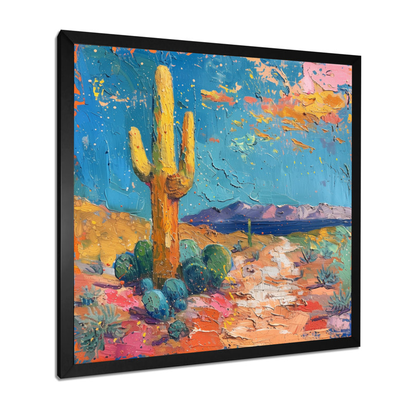 Jaune jaune, bleu du sud-ouest, désert, cactus - impression d'art mural cactus floral, H 30 po x l 30 po x P 1 po