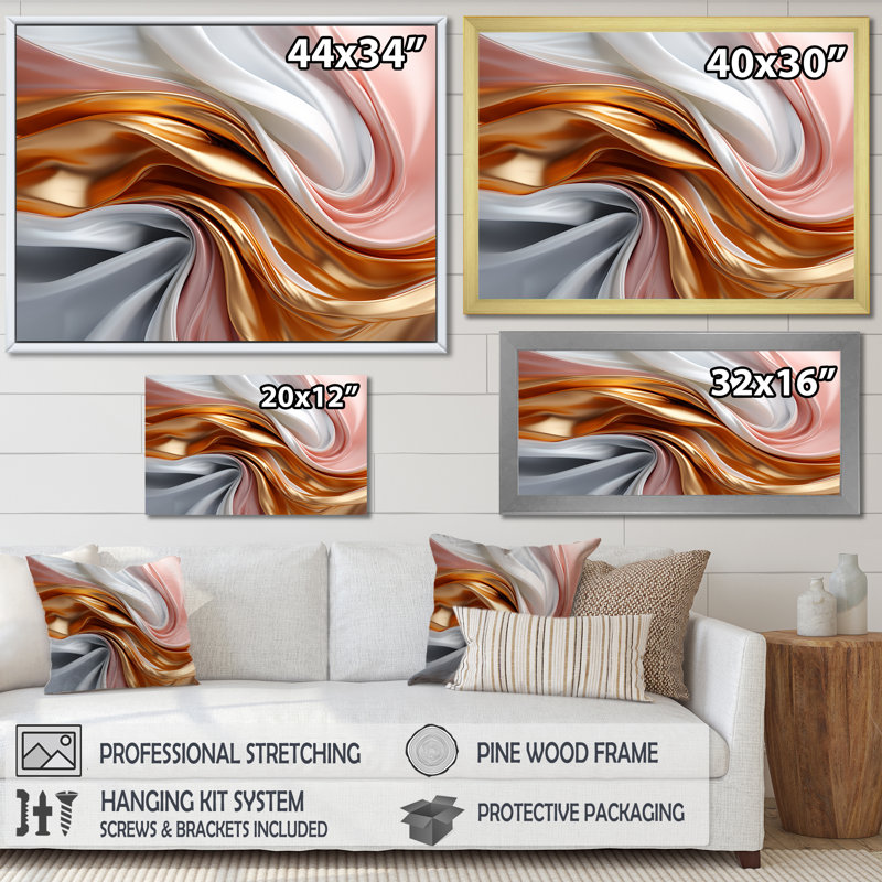 Art liquide en mouvement en rose doré et bleu I - formes abstraites sur toile, H 16 po x l 32 po x P 1 po