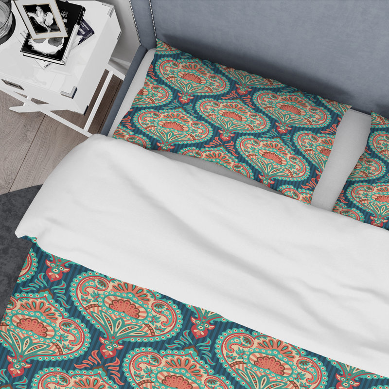 Cachemire vert floral - ensemble de housse de couette abstrait - microfibre de polyester