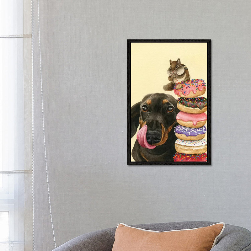Donut Stacker by Tracy Lizotte - Painting on Canvas, 66.04cm H x 45.72cm W x 3.81cm D, Black Framed