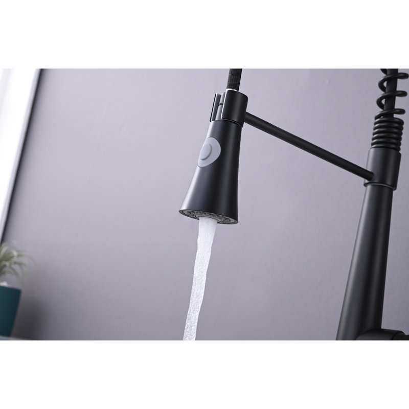 Robinet de cuisine rétractable noir mat avec support magnétique, acier inoxydable de style contemporain et durable
