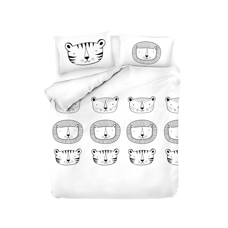 Ensemble de housse de couette XXL Luxurious Ranforce, 100% coton, housse de couette 61 x 87 et taie d'oreiller 31 x 31 | Lavable à la machine, impression de pigments durable, design élégant en blanc et noir, idéal pour les chambres à coucher modernes