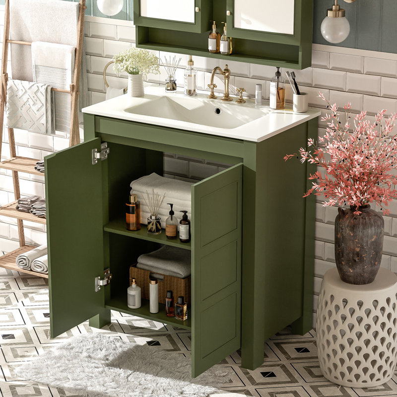 Meuble-lavabo 30 po avec lavabo en céramique, Vert