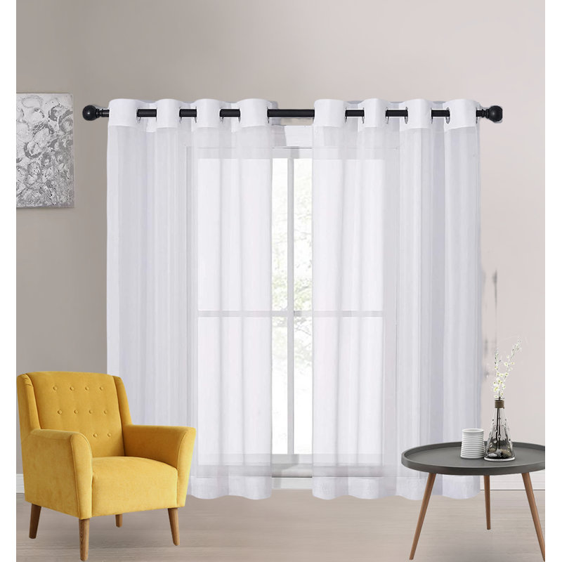 Bantice Polyester Sheer Curtain Pair, Ivory, 54" W x 45" L