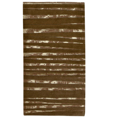 Tapis rectangulaire rayé en laine noué à la main brun / beige