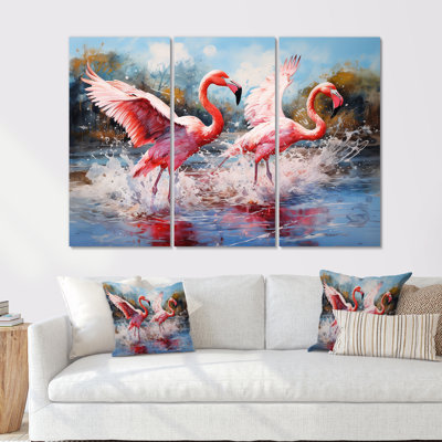 «Wild Pink Flamingo In Lake I», ensemble d'art sur toile